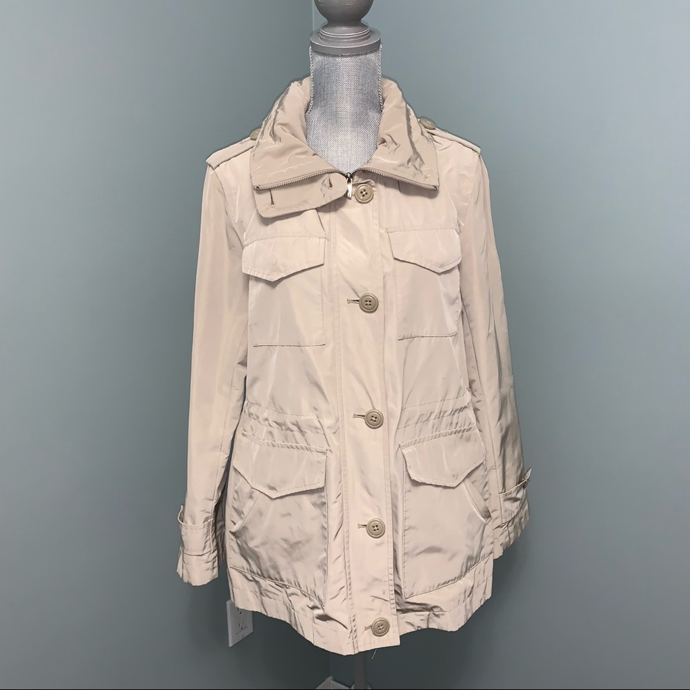 LONDON FOG lightweight spring tan hooded Jacket women’s size Medium - Picture 2 of 14